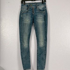 G Star Raw Lynn zip midrise skinny, distressed, jeans, size 26